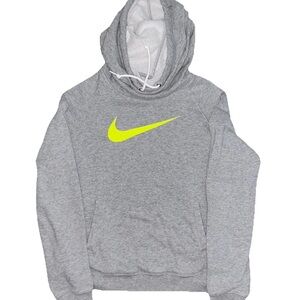 Nike sweater Gray Cowl Hoodie with Neon Yellow Swoosh size Large